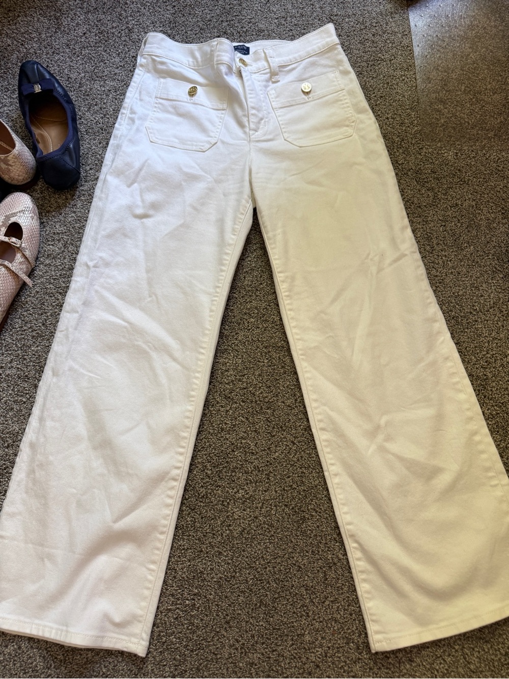 J. Crew Cream Wide-Leg Women's Pants with Front Patch Pockets